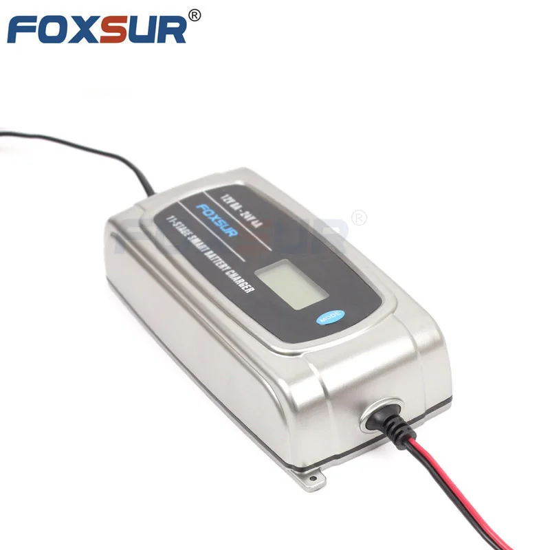 FOXSUR LCD Display Battery 12V 24V Waterproof Truck Car Battery Charger