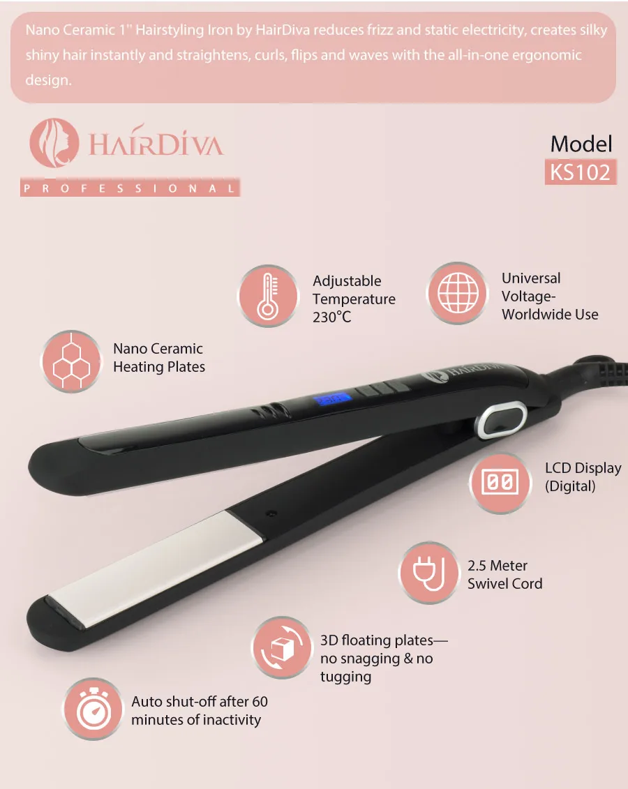 HairDiva плоский утюг Nano Silk Профессиональный Выпрямитель для волос Plancha De Pelo коралловый красный тканый Керамический выпрямитель для волос