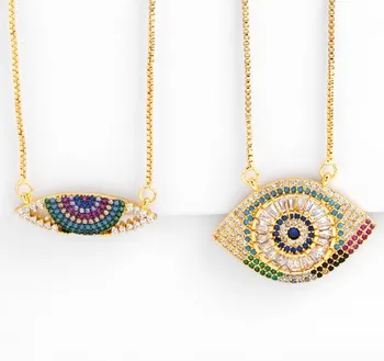 

evil eye multicolor micro pave cz zircon cubic zirconia necklace copper Clavicle gold plated Snake Chain Choker Pendant xbg35