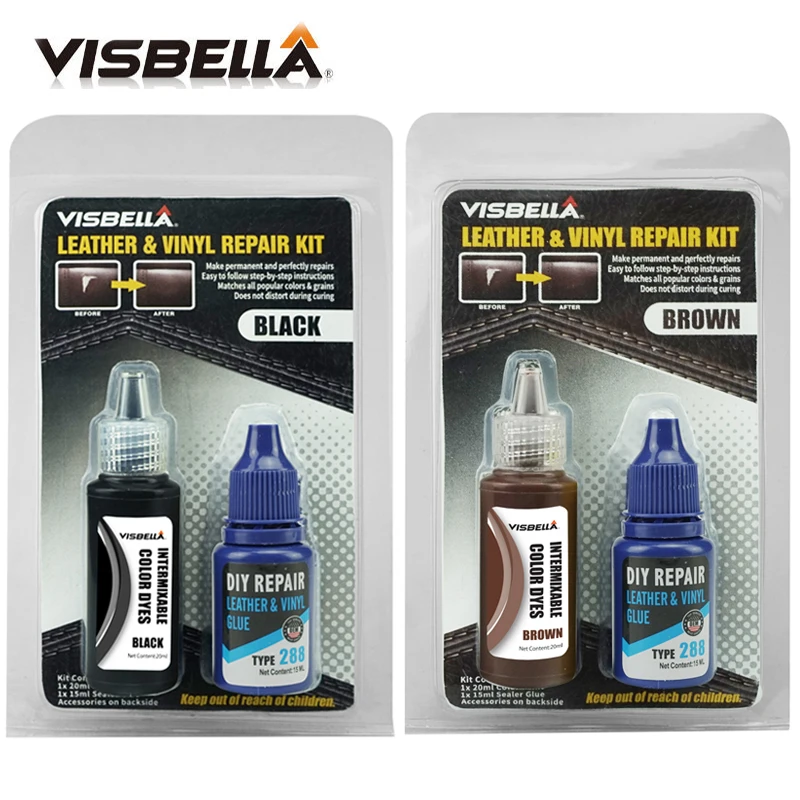 Visbella 2 шт. Набор для ремонта жидкой кожи реставратор черный коричневый авто на сиденье в машину на диван отверстия царапины трещины рипы Кожа Очиститель