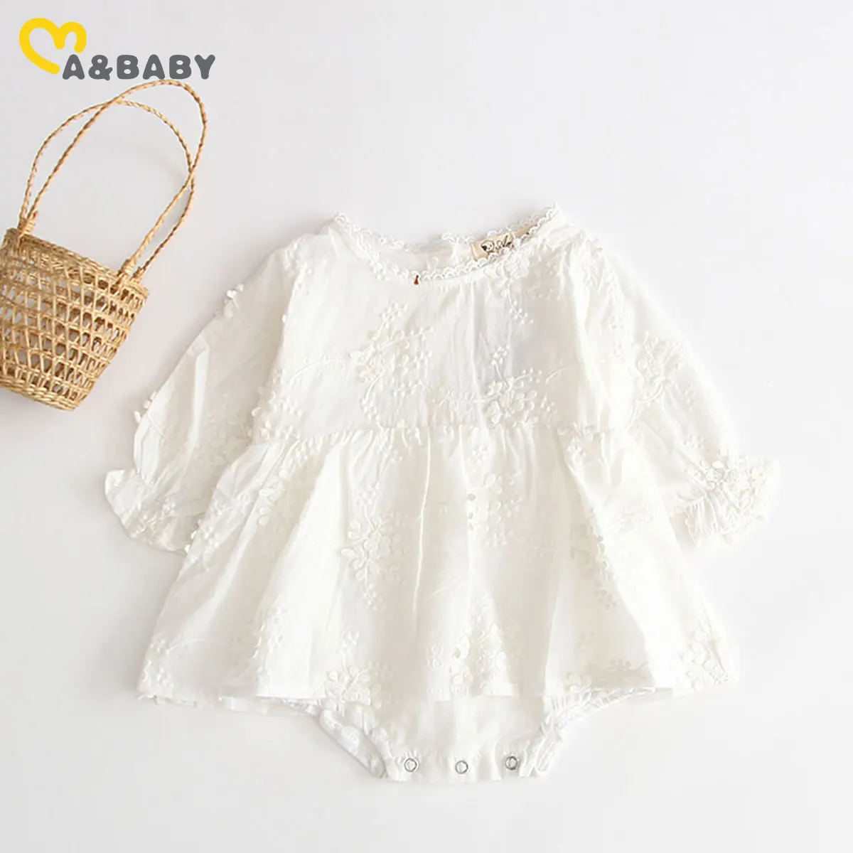 

Ma&Baby 0-3Y Toddler Infant Newborn Baby Girls White Lace Romper Ruffles Long Sleeve Jumpsuit Princess Autumn Baby Girl Clothes