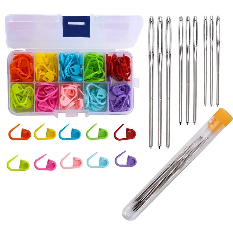 

120 pcs Locking Stitch Markers Knitting Counter & 9pcs Large-Eye Blunt Quilting Yarn Sewing Tapestry Darning Crafting Weaving St