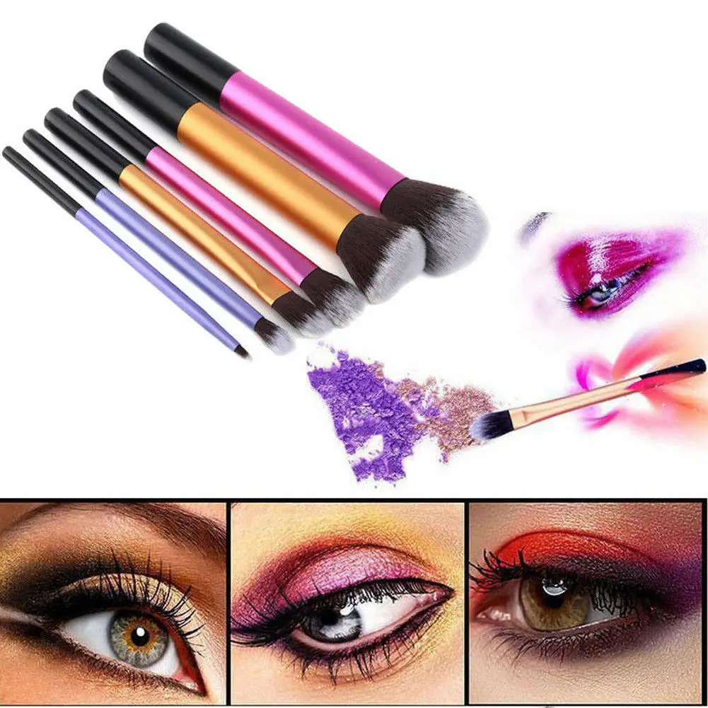 6Pcs Liquid Foundation Eye Shadow Makeup Brushes Eyeliner Powder Blush Brush Tools Soft Professional Cosmetic Brushes Kit
