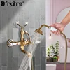 Bathtub Faucet Antique Brass Wall  Mounted Tub Sink Dual Handle With Handshower Bathroom Bath Shower Set Freestanding Mixer Tap 1