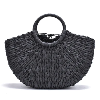 

GUMST 2020 new Handmade Bag Women Pompon Beach Weaving Ladies paper Straw Bag Wrapped Beach Bag Moon shaped Bag