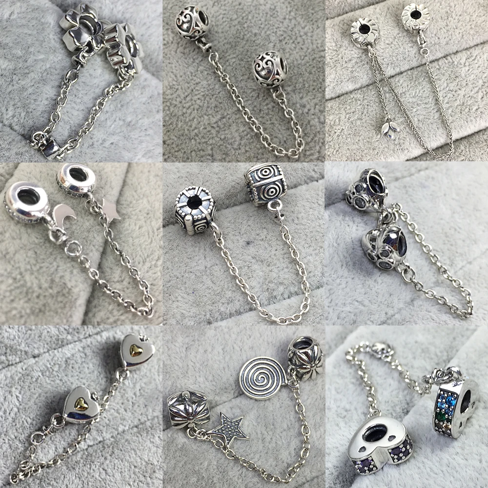 Billig 2019 100% 925 Sterling Silber Klassische Mond und Sterne Damen Charm Armband DIY Zubehör Sicherheit Kette Kostenloser Versand Großhandel