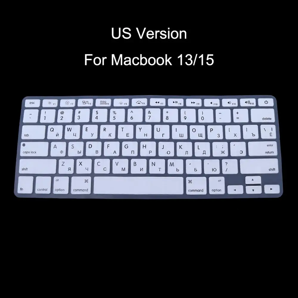 Белый Версия США русская Клавиатура силиконовый чехол для Apple Macbook Air Pro 13 15 - Цвет: Белый