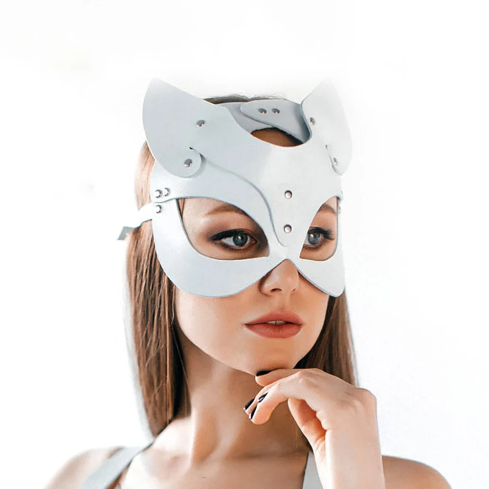 B.CYQZ Sexy Bunny Ears Masks Pink PU Leather Masquerade Cosplay Masks Bondage Harness Woman Accessories Gothic Prop Halloween