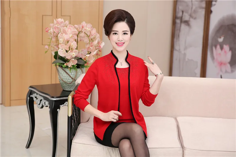 Женский кашемировый свитер теплый вязаный элегантный blusa tricot осень зима плюс размер поддельные свитера из двух частей Одежда для мамы