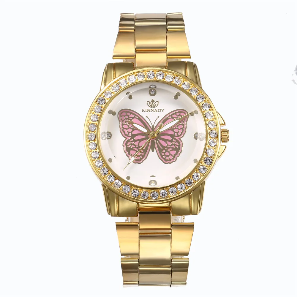 Pink Модные женские часы с рисунком бабочки Спортивные кварцевые наручные часы с большим циферблатом женские часы оптом reloj mujer - Цвет: Pink
