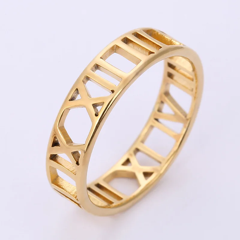Roman Numerals Stainless Steel Finger Ring For Woman Girl For Men Couple Hollow Wedding Ring