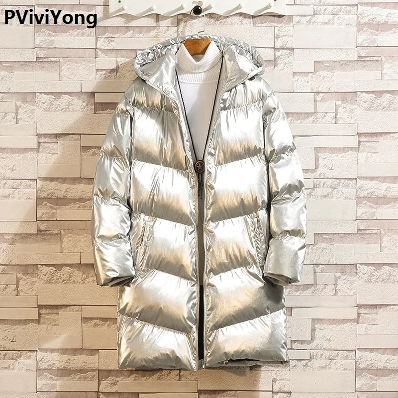 PViviYong, зимняя мужская куртка с капюшоном, серебристое пальто, Мужская Высококачественная Водонепроницаемая парка с покрытием, большие размеры, M-5XL, m15 - Цвет: Серебристый