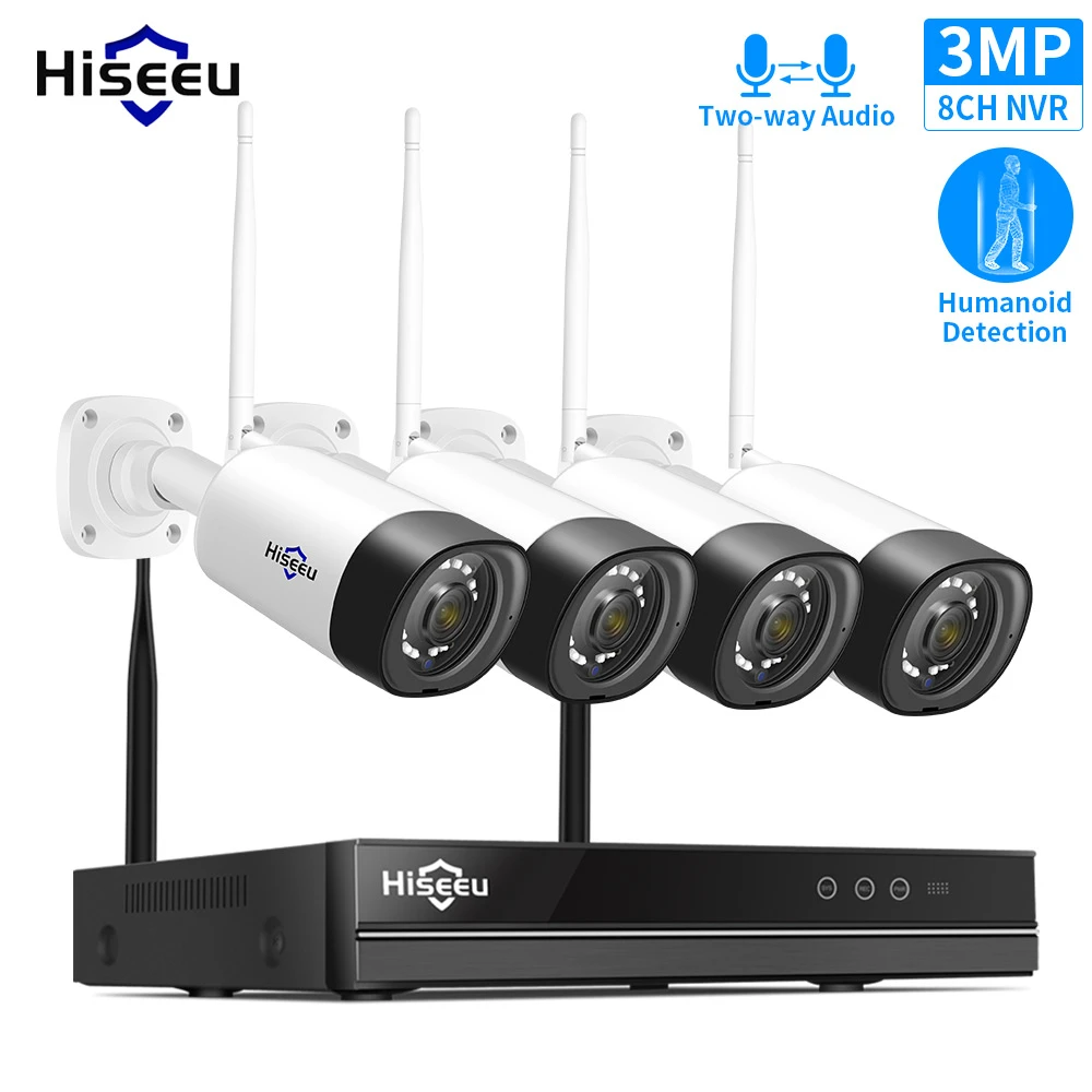 Hiseeu 3MP 1536P Audio Wireless Security Camera System 8CH CCTV NVR IP