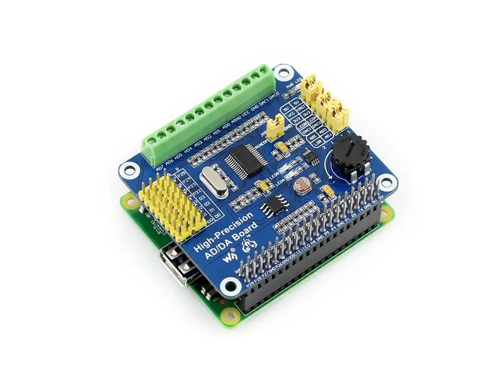 

High-Precision AD/DA Board Onboard ADS1256/DAC8532 Allows you to add high-precision AD/DA functions to the Raspberry Pi
