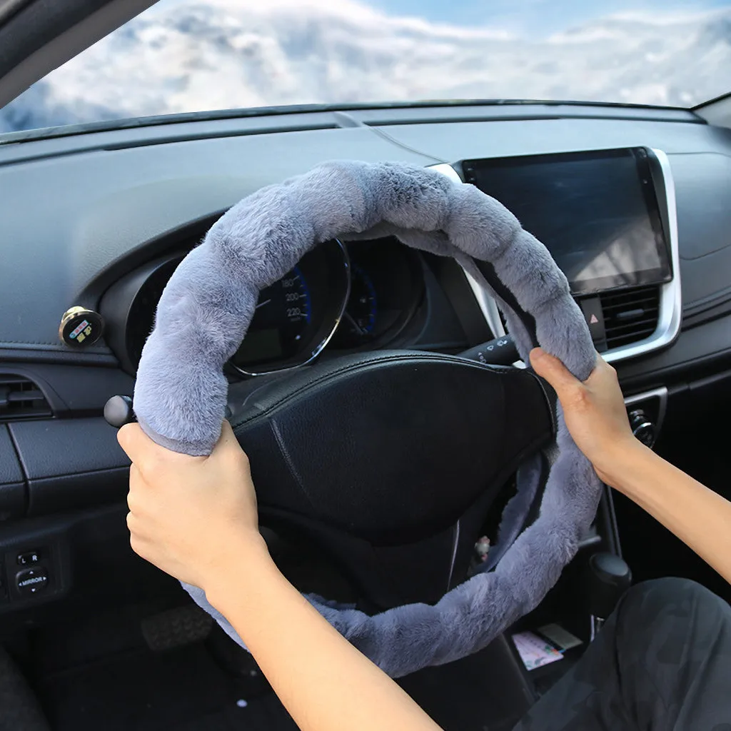 Универсальный чехол рулевого колеса автомобиля мягкий короткий плюшевый Телескопический чехол для рулевого колеса зимние теплые аксессуары для салона автомобиля 36-39 см