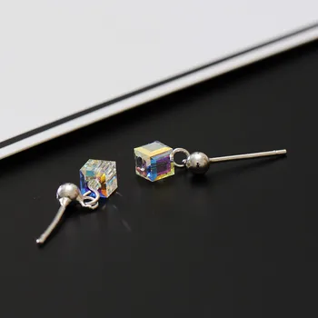 

S925 Sterling Silver Earrings Female Japan Korea Austria Crystal Aurora Sugar Cube Earrings Earrings Female Jewelry