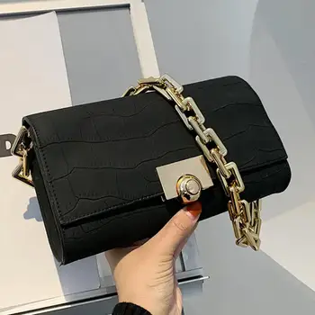 

Thick Chain Square Armpit bag 2020 Fashion New Quality Matte PU Leather Women's Designer Handbag Stone pattern Shoulder Bags