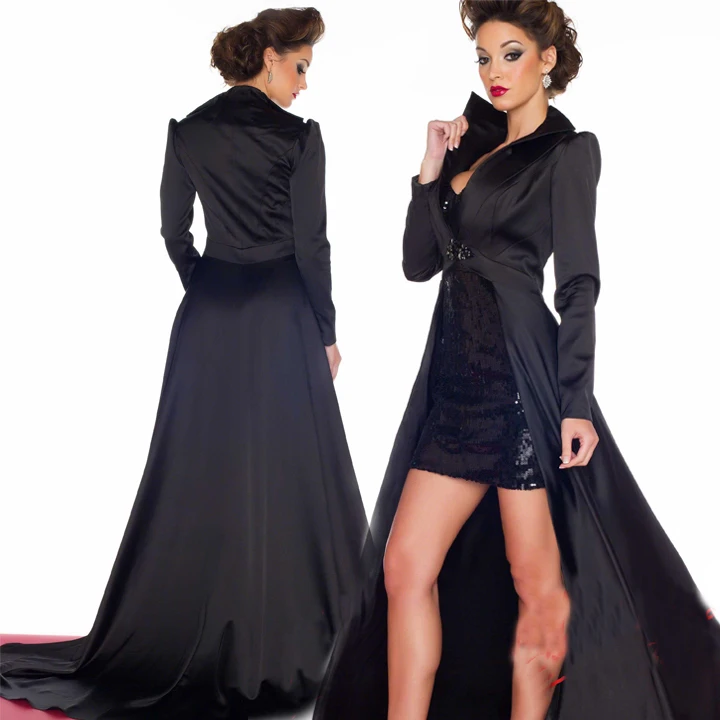 Vestido, новое модное короткое черное платье-футляр, платье для выпускного с пайетками, куртка с длинными рукавами, длинный хвост, плащ, зимнее вечернее платье