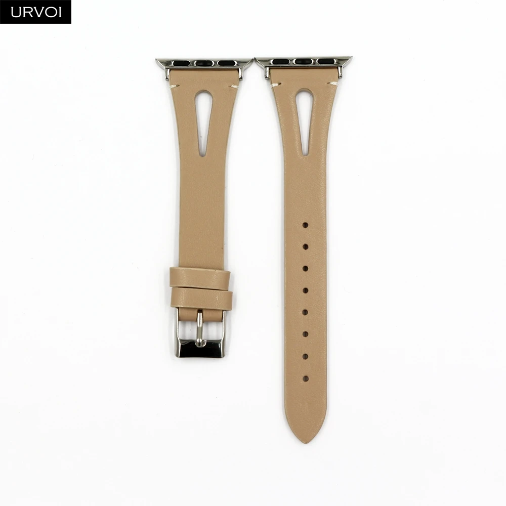 URVOI кожаный ремешок для apple watch series 5 4 3 2 1 ремешок для iwatch 40 мм 44 мм T отверстие печатные цветы женские наручные часы 38 42 мм - Цвет ремешка: Beige S