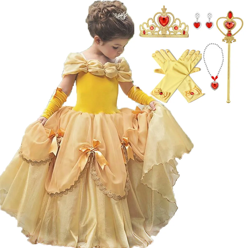 Belle принцессы Софии Аврора, Золушка платье принцессы Новое детское платье День рождения вечернее платье на Рождество и Хэллоуин;