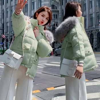 

2020 New Winter Fashion Parka Loose Big Fur Cotton Padded Warm Casual Short Coat Short Style Cotton Padded Parkas Hooded Outwear