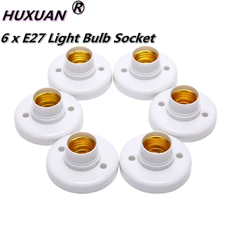 6pcs/lot E27 Screw Cap Socket White Ceiling Light Lamp Bulb Fixing Base Stand Light Bulb Holder Household Round Lamp Base