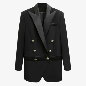 

2020 Spring Autumn New Office Lady Double Breasted Solid Color Long Sleeve Temperament Women's Black Suit Coat K886