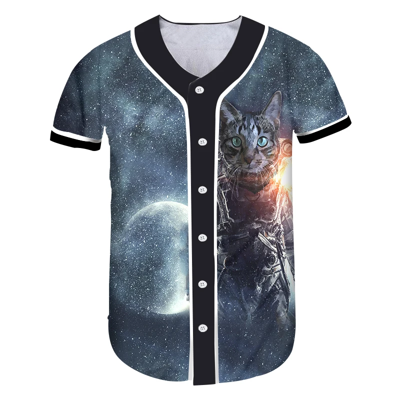 Astronaut cat UJWI для мужчин бейсбол Джерси Slim Fit забавная 3D рубашка печать звездное небо астронавт кошка хип хоп плюс Размер 6XL наряд - Цвет: Astronaut cat
