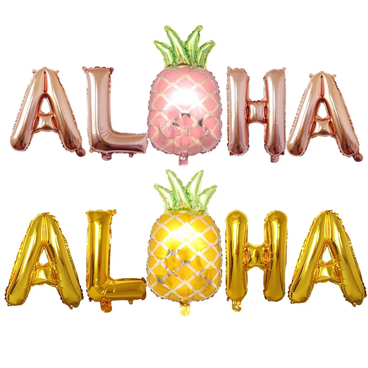 

Hawaii Balloon Pineapple Decoration Balloon Set 16-Inch Aloha Lettered Foil Balloon Rose Gold Balloon
