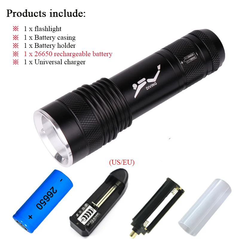 set D Фонарь для дайвинга XML-T6 18650 или 26650 Перезаряжаемый usb светодиодный светильник-вспышка желтый светильник белый светильник подводный рабочий светильник фонарь для дайвинга - Испускаемый цвет: set D