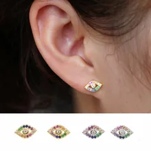 Мода 925 стерлингового серебра Радуга cz сглаз микро с инкрустацией AAA Крошечные Симпатичные серьги-гвоздики для женщин нежные свадебные украшения