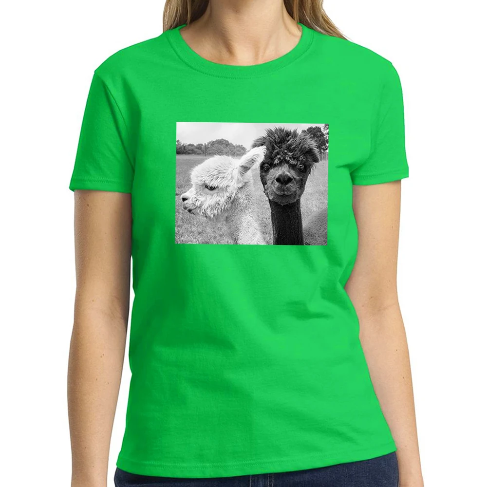 

Summer 2020 New T Shirt Women Two Black And White Alpacas Of Completely Different Colors Graphic T-shirt Vintage T Shirt
