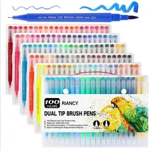 100 цветная двойная щетка маркер для рисования тонкий наконечник и наконечник отлично подходит для Bullet Journal раскраски для взрослых каллиграфия надписи