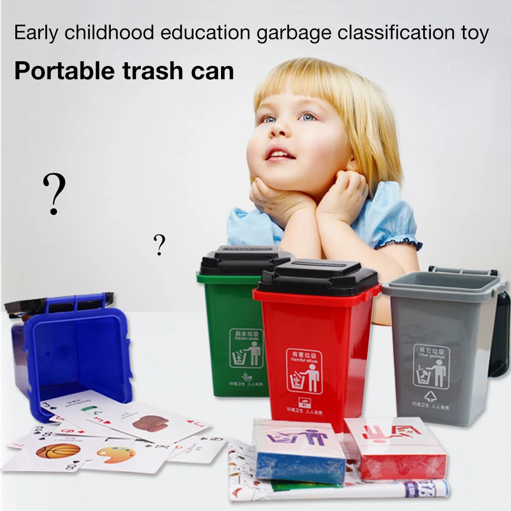 

Mini Kids Garbage Classification Trash Can Toy Portable Outdoor Mini Garbage Classification Learning Toys for Kids Card Game