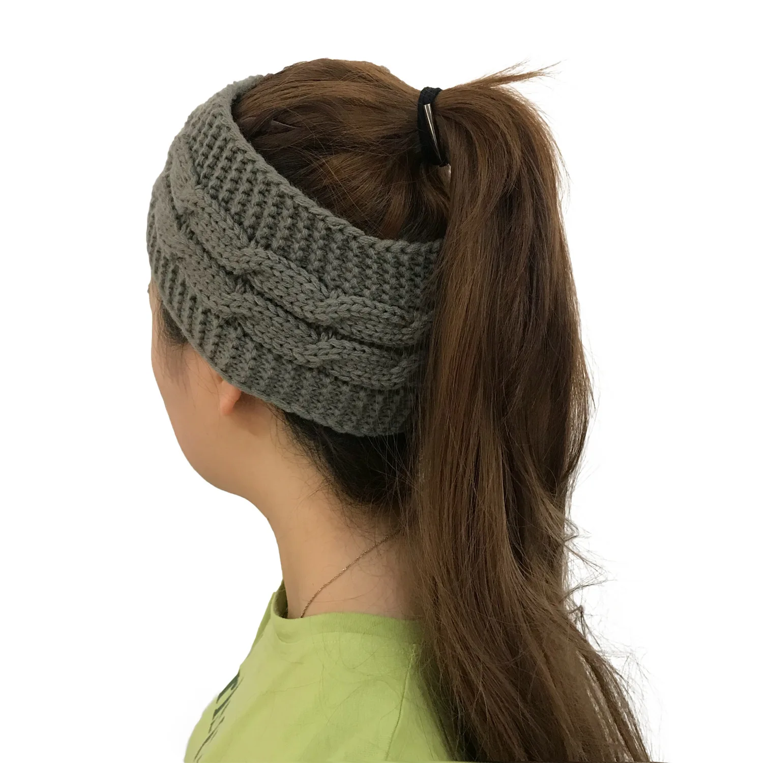GKGJ/женские классические шапки-бини, ушные грелки, плотная вязаная повязка на голову, шапка, вязаная эластичная повязка на голову, шапочка с хвостом, повязка на голову - Цвет: C03