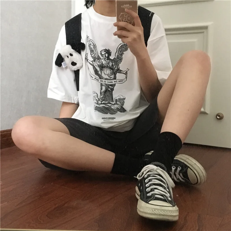 New Summer Angel Short Sleeve T-shirt for Men and Women Students with Loose Retro Neutral Top
