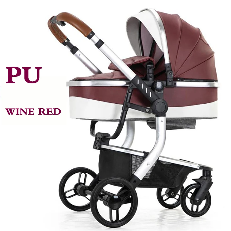 White three-in-one Искусственная кожа Складная Высокая Пейзаж детская коляска 3 в 1 легкий двухсторонний четыре колеса амортизатор BB коляска - Цвет: White three-in-one