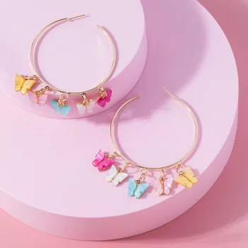 

Fashion Colorful Acrylic Butterfly Hoops Earrings Women Korea Insect Acetate Big Circle Charms Tassel Earring Cute Party Jewelry