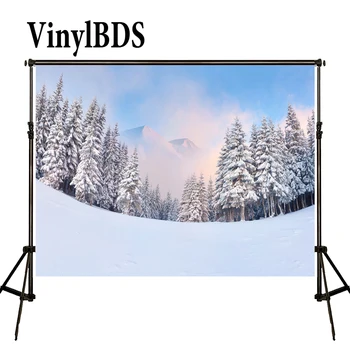 

VinylBDS Winter Snow Forest Mountain Scenery Photography Backgrounds Blue Sky White Clound Backgrounds For Photo Studio