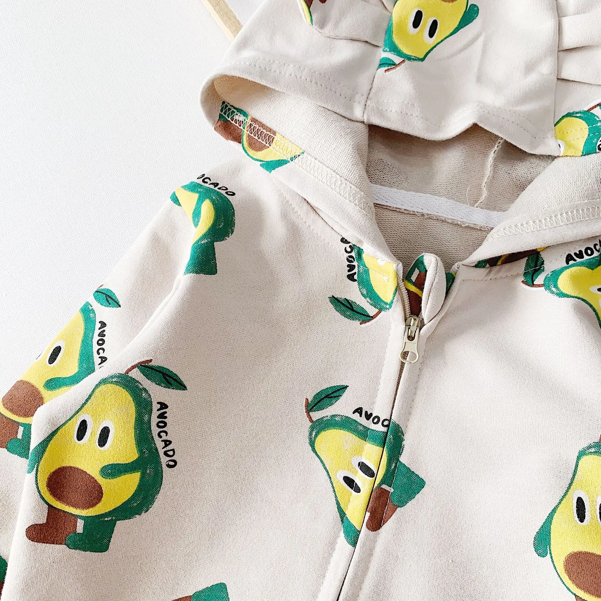 Autumn infant kids cute avocado printing hooded rompers baby boys girls cotton zipper long sleeve jumpsuits