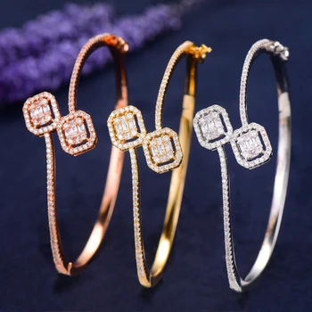 

LARRAURI Bridal Wedding Engagement Bangles for Women Elegant Luxury Cubic Zircon Crystal CZ Dubai Jewelry Bangles Accessories