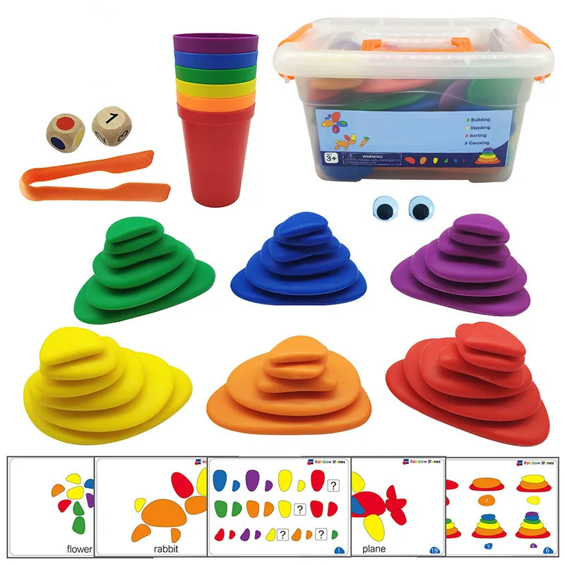 

Montessori Rainbow Pebbles Jenga Educational Toys Plastic Pebbles Stacked Stones Stacking Game Montessori Toy For Children