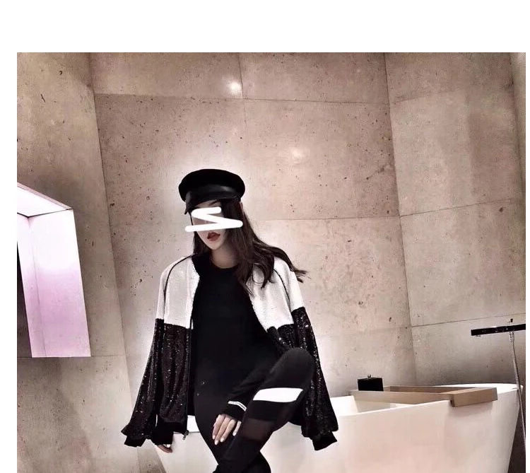 WHITNEY WANG Осенняя модная уличная цветная контрастная куртка с блестками Женская стильная куртка-бомбер пальто