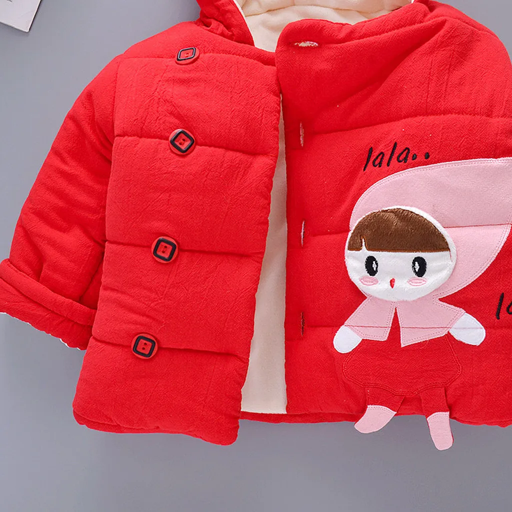 Пальто с длинными рукавами и рисунком для новорожденных девочек; куртка; верхняя одежда; однобортное зимнее пальто с капюшоном и воротником для малышей