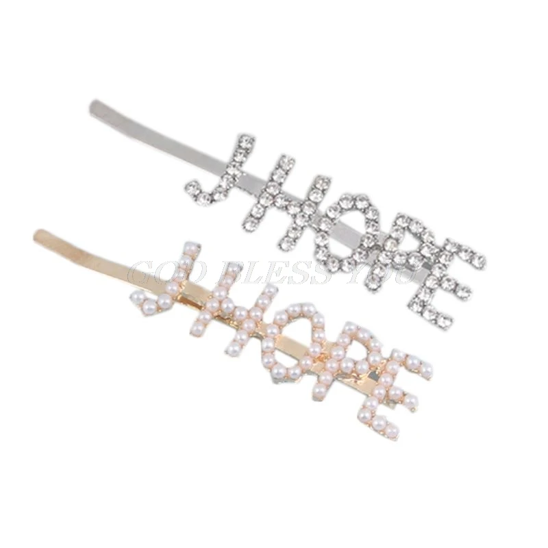 Женские металлические буквы Bobby Pins Kpop имя членов имитация жемчужины, горный хрусталь для волос зажим для поддержки болельщиков декоративные заколки - Цвет: G