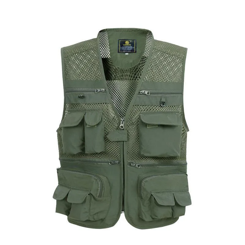 Light ArmyGreen Vest Мужской мешковатый жилет 5XL, мужской летний сетчатый жилет для мужчин, повседневный тонкий дышащий жилет с несколькими карманами, Мужская тактическая куртка для улицы - Цвет: Light ArmyGreen Vest