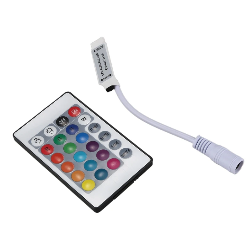 1Pcs 24 Buttons Mini IR Remote Controller for RGB LED Strip& 1Pcs 5M RGB 300 5050 LED Flexible Light Strip Non-Waterproof DC12V