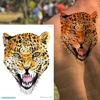 Tatouage temporaire étanche pour hommes, autocollant sur les épaules, motif tribal, léopard, tigre, roi, animaux
