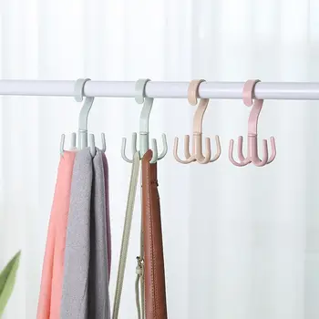 

4 Claw 360 Degree Rotatable Multi-Function Rack Clothes Tie Belt Plastic Closet Storage Hooks Handbag Bag Holder Space Saving