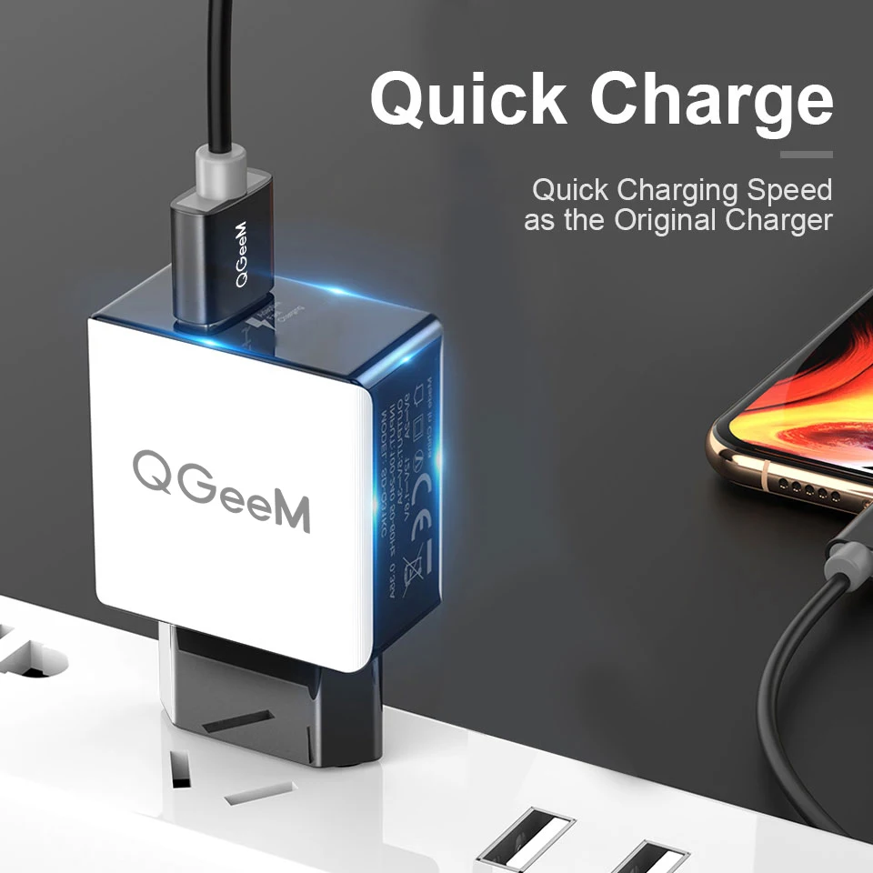 QGEEM QC 3,0 USB зарядное устройство волоконное быстрое зарядное устройство 3,0 быстрое зарядное устройство Портативный зарядный адаптер для телефона для iPhone Xiaomi Mi9 EU US